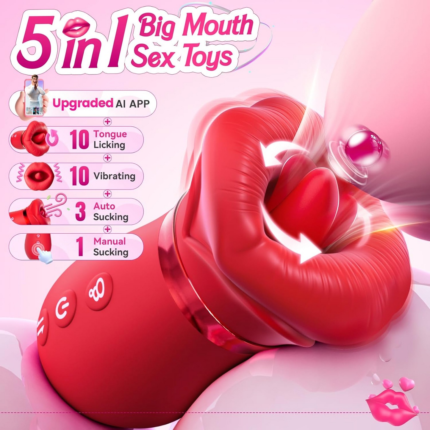Sovokn 5IN1 Mouth Sucking Vibrator Rose Sex Toy